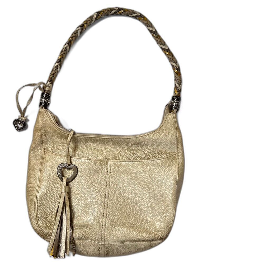 Brighton Barbados Cream Braided Strap Tassel Leather Hobo Purse Shoulder Handbag